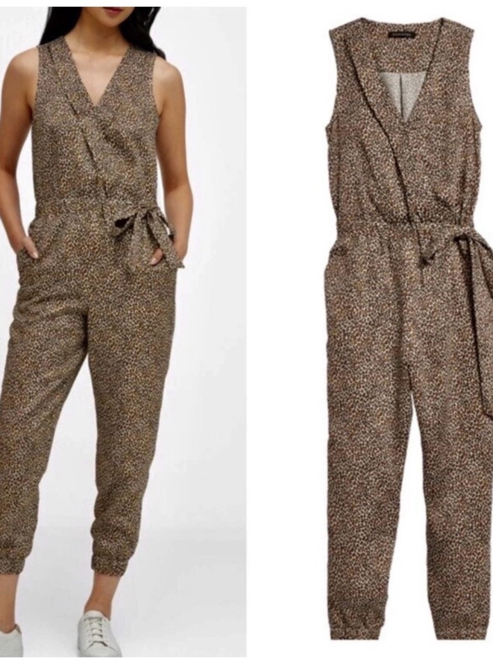 Banana Republic Sleeveless Leopard-Print Jumpsuit in Brown Sz 4 NWOT/0380